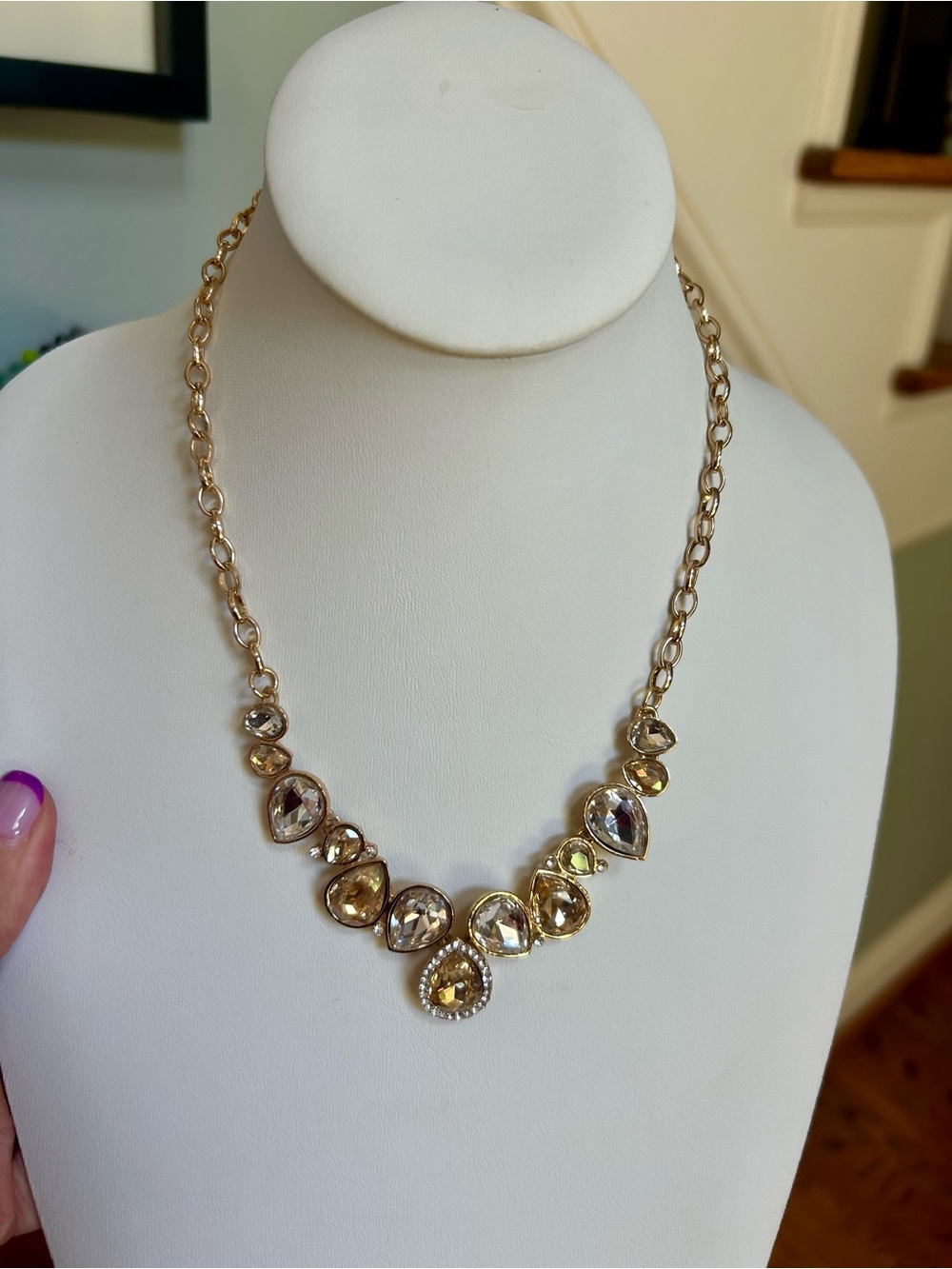 Gold-Tone Teardrop Crystal Statement Necklace